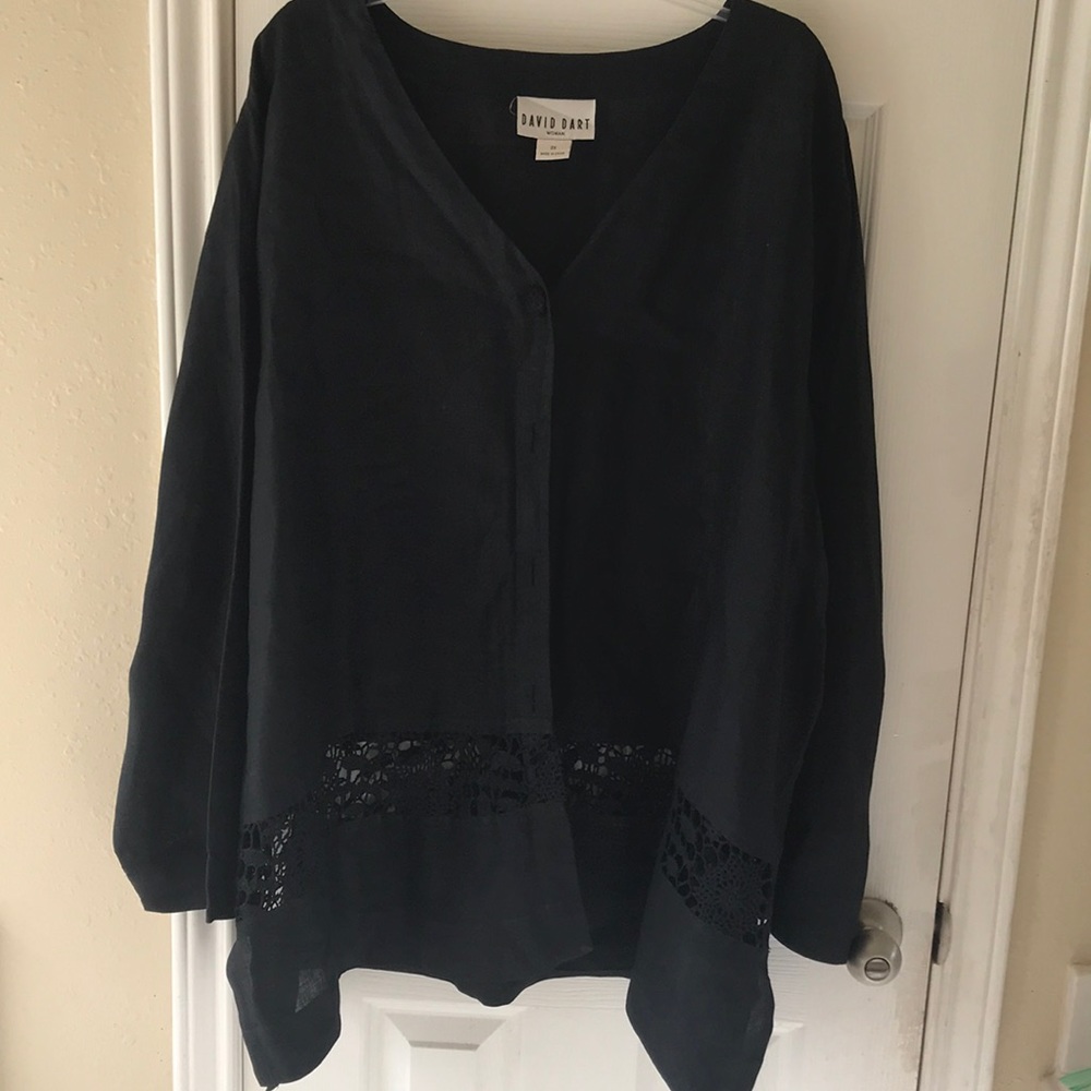 David Dart Linen Top With Front Buttons And Lace/… - image 1